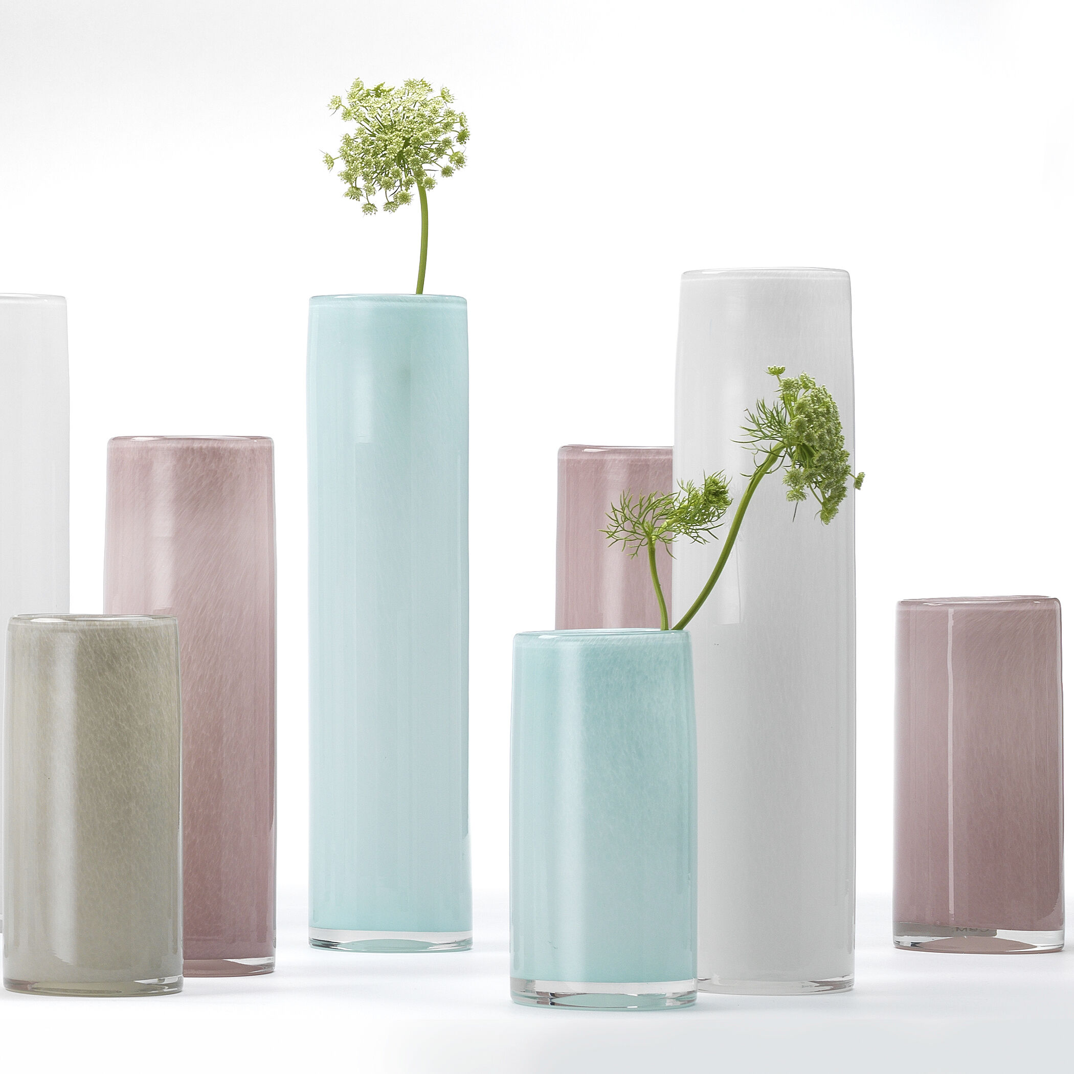 Gwendolyn 16 X 4 inch Vases in Pink Salt Glass, Set of 3