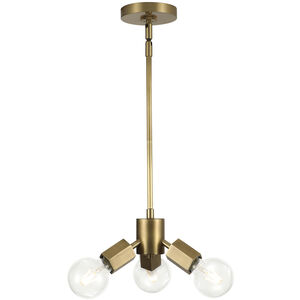 Hexa 3 Light 9.38 inch Vintage Brass Pendant Ceiling Light