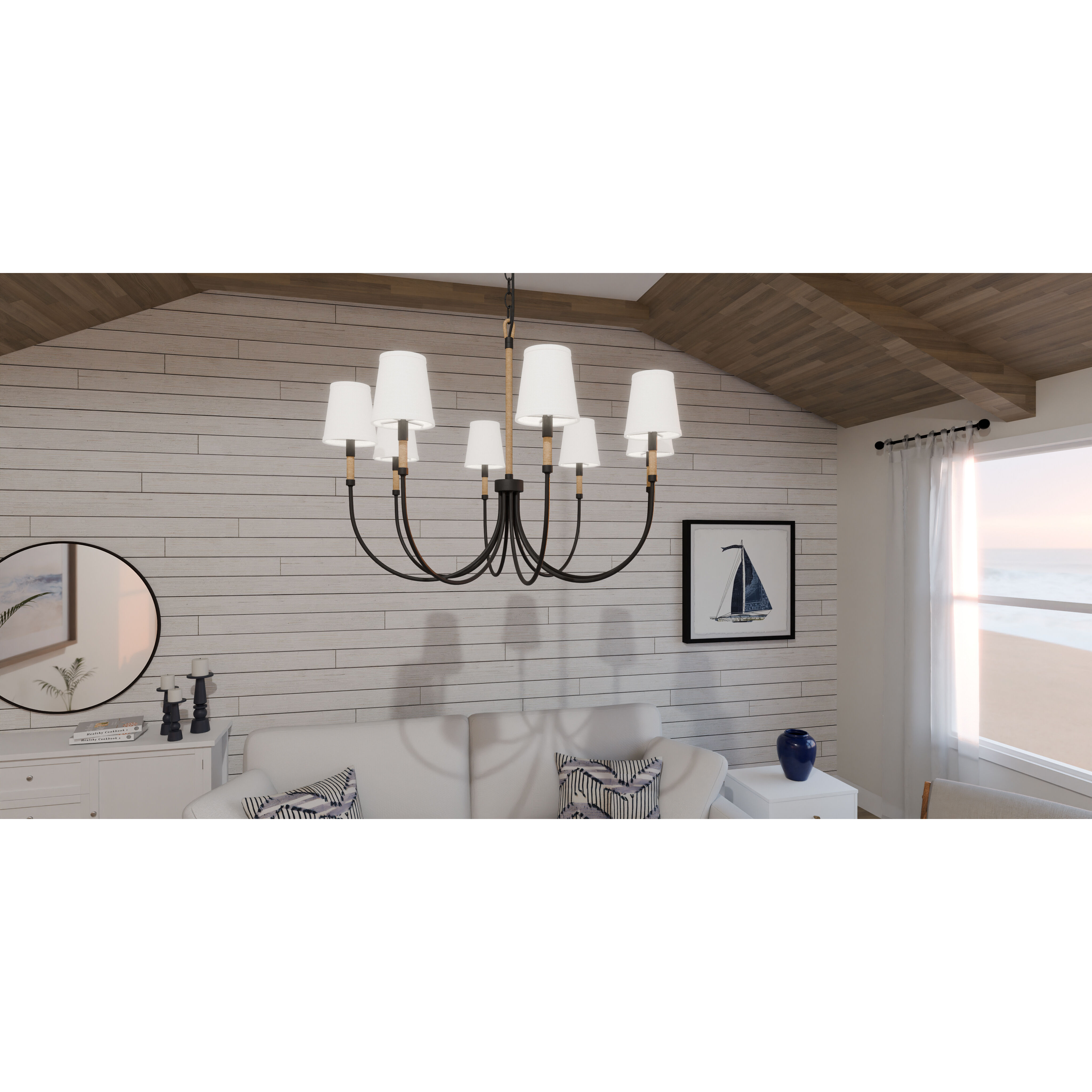 Bayside 8 Light 39 inch Matte Black Chandelier Ceiling Light