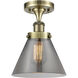 Cone 1 Light 7.75 inch Antique Brass Semi-Flush Mount Ceiling Light