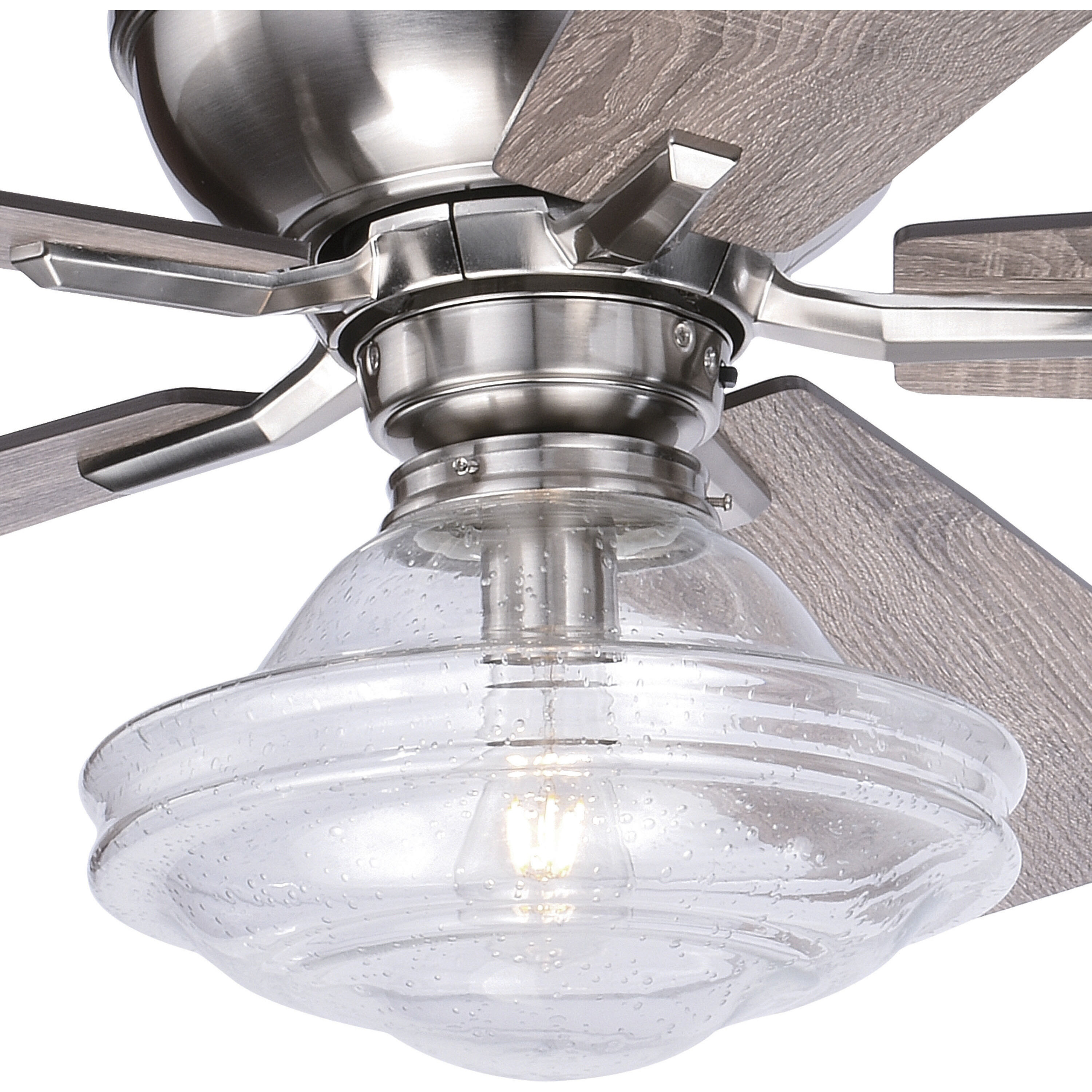 Huntley 52 inch Satin Nickel with Driftwood-Dark Maple Blades Ceiling Fan, Integrated Dimmable Remote