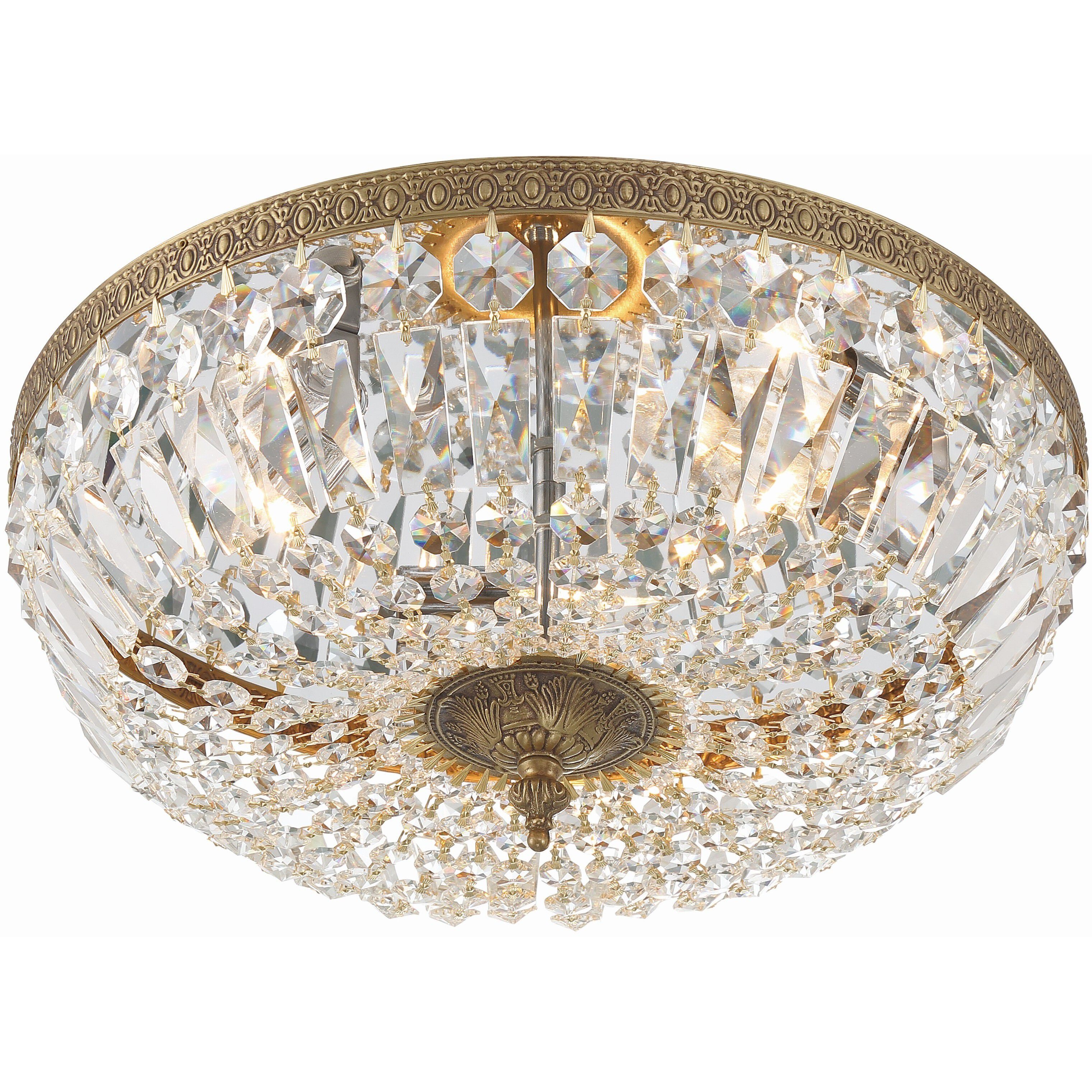 Waltham 3 Light 16 inch Olde Brass Flush Ceiling Light in Clear Spectra