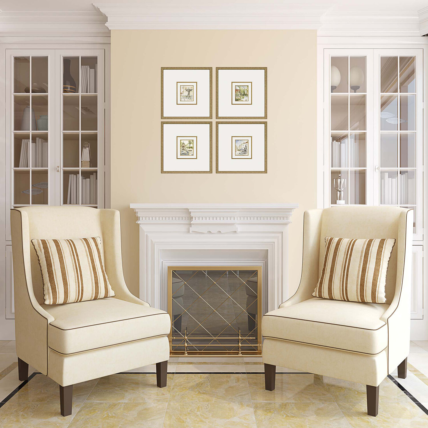 Fountains Multi and Green and Beige and Blue Framed Art, The Studio