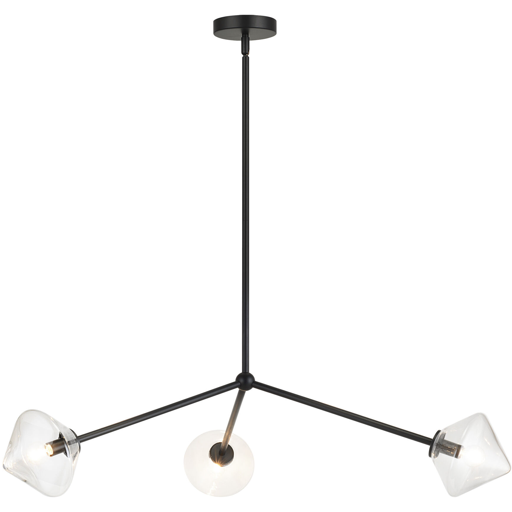 Novo 3 Light 33.75 inch Black Pendant Ceiling Light in Black and Clear