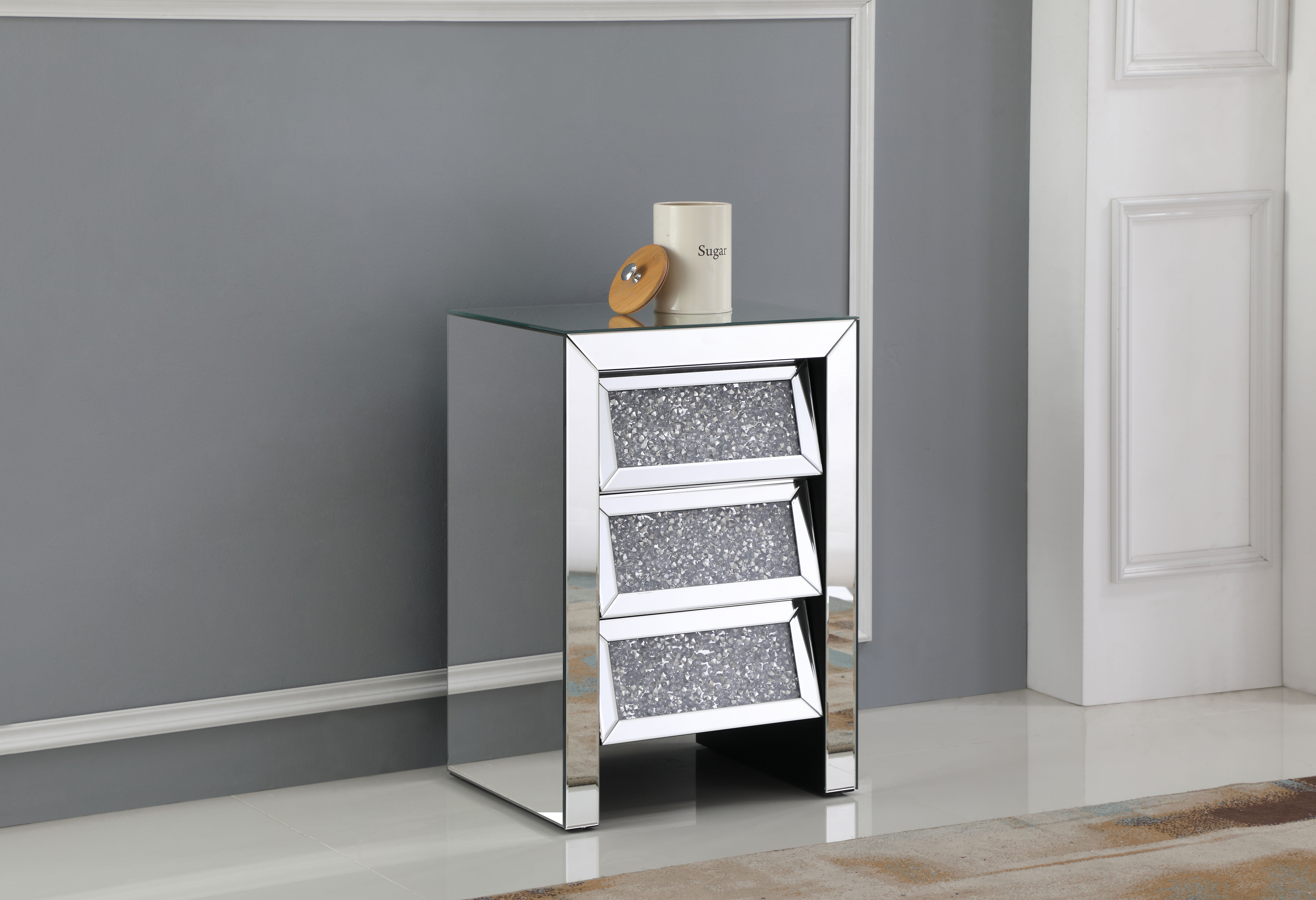 Modern 25.5 X 17.5 inch Clear Mirror Bedside Table