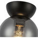 Arcadia 1 Light 6 inch Black/Smoked Semi-Flush Mount Ceiling Light in Smoked Glass