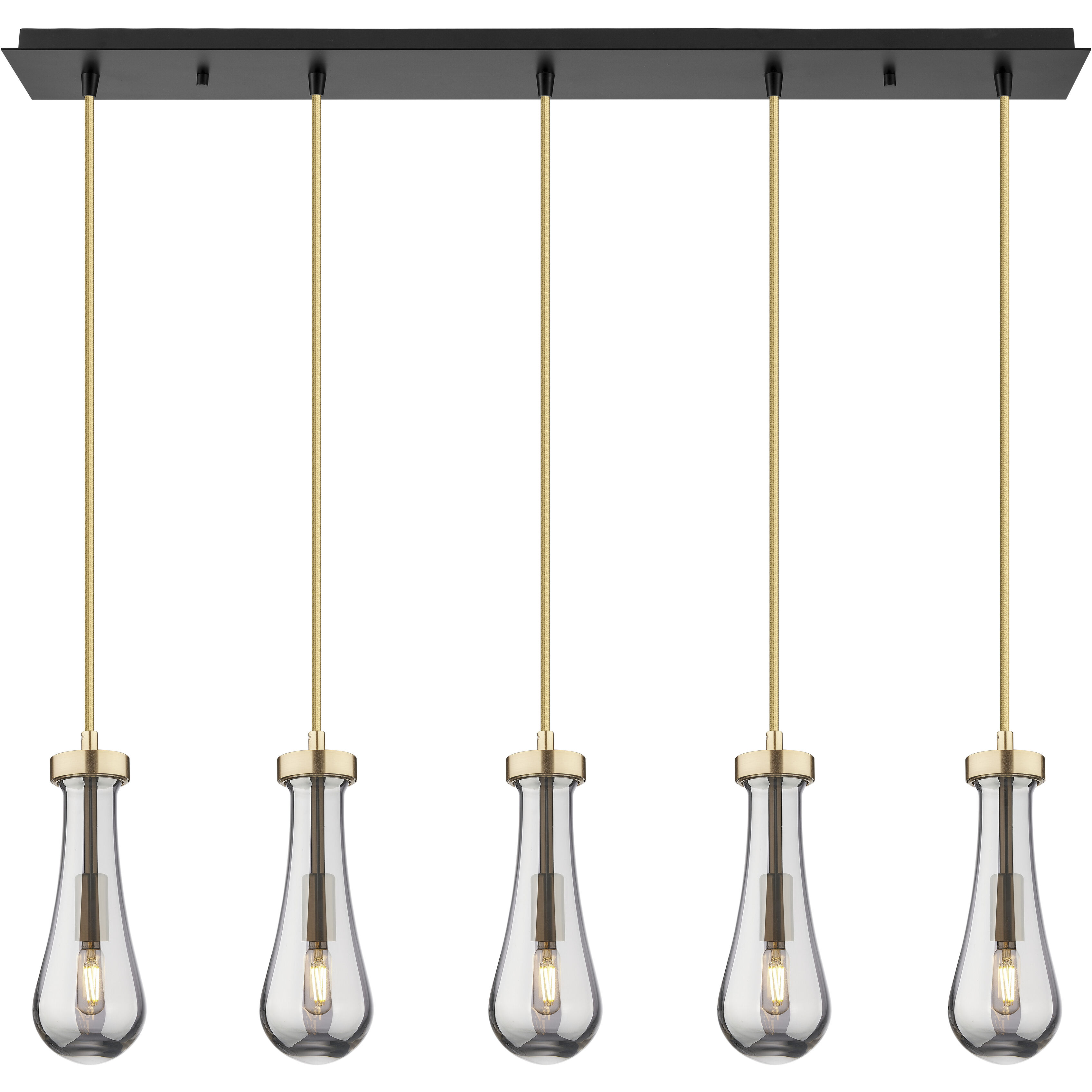 Owego 5 Light 35.5 inch Champagne Bronze Linear Pendant Ceiling Light in Light Smoke Glass