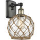 Ballston Farmhouse Rope Armed Sconce Wall Light in Black Antique Brass, Bulb Not Included, Clear Glass with Brown Rope, Ballston