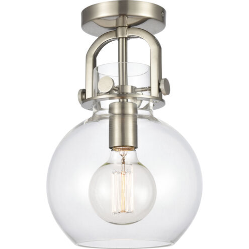 Newton Sphere 1 Light 8 inch Satin Nickel Flush Mount Ceiling Light in Clear Glass