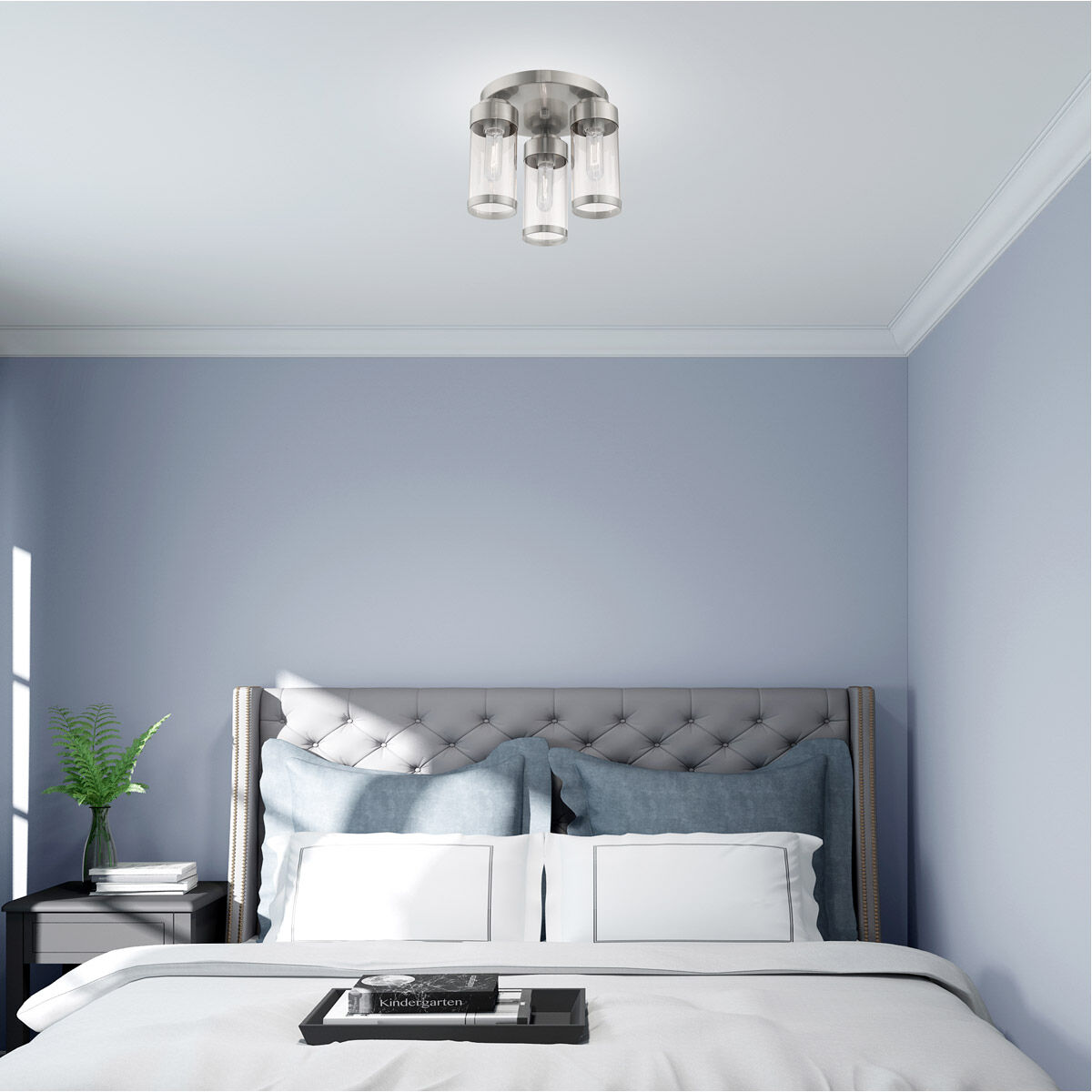 Hillcrest 3 Light 12 inch Brushed Nickel Semi-Flush Mount Ceiling Light