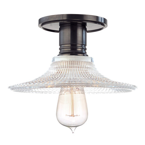 Heirloom 1 Light 9 inch Old Bronze Semi Flush Ceiling Light in Ribbed Clear Glass, GS6, No