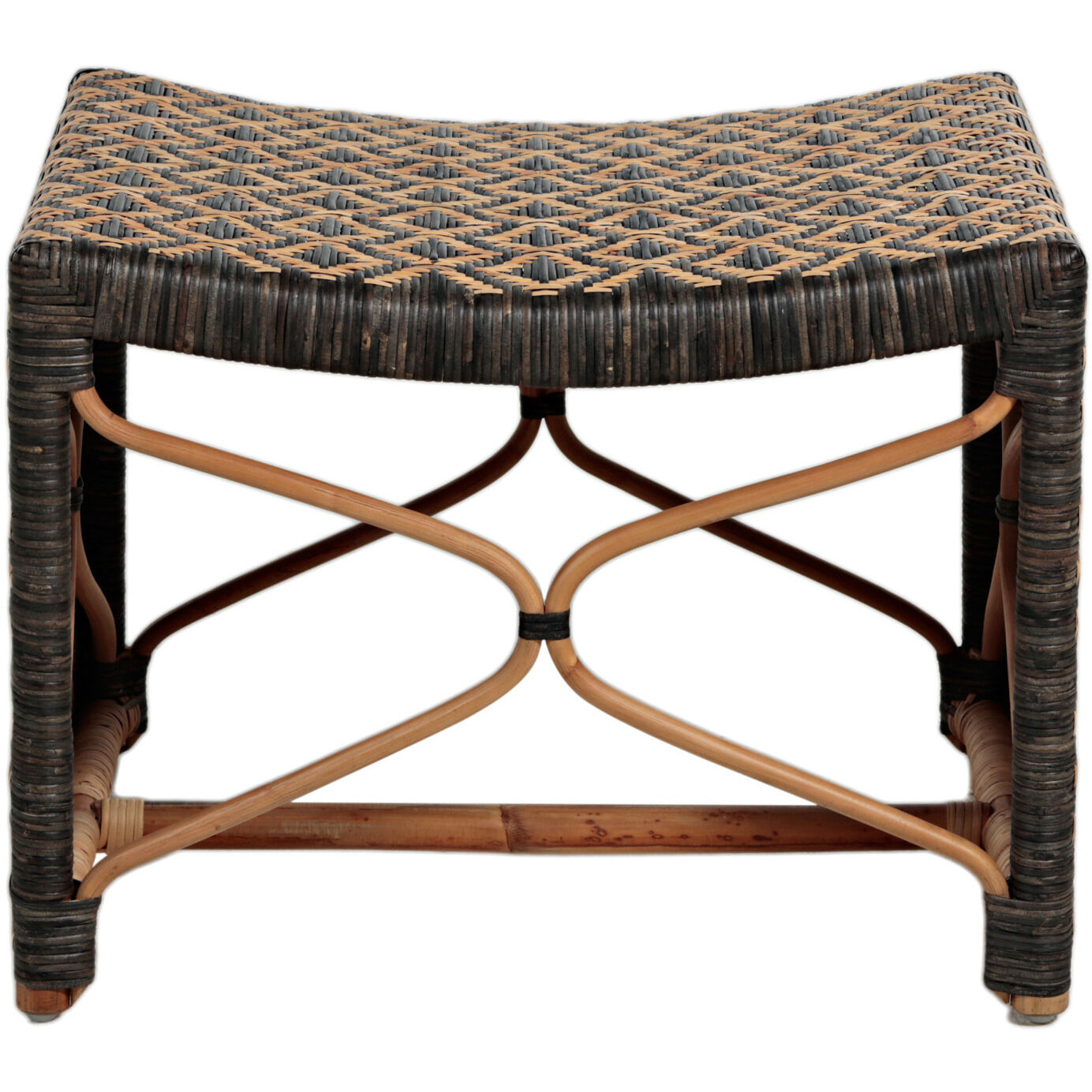 Bennet 18.75 inch Black and Natural Rattan Ottomans Stool