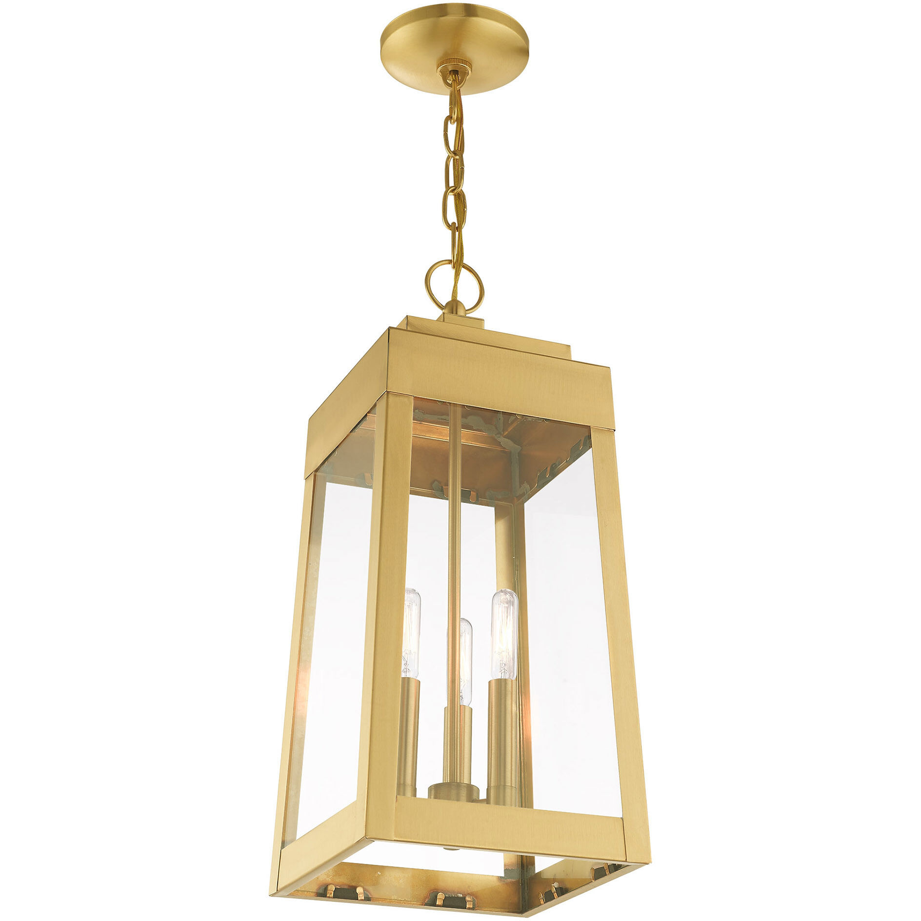 Oslo 3 Light 8 inch Satin Brass Outdoor Pendant Lantern
