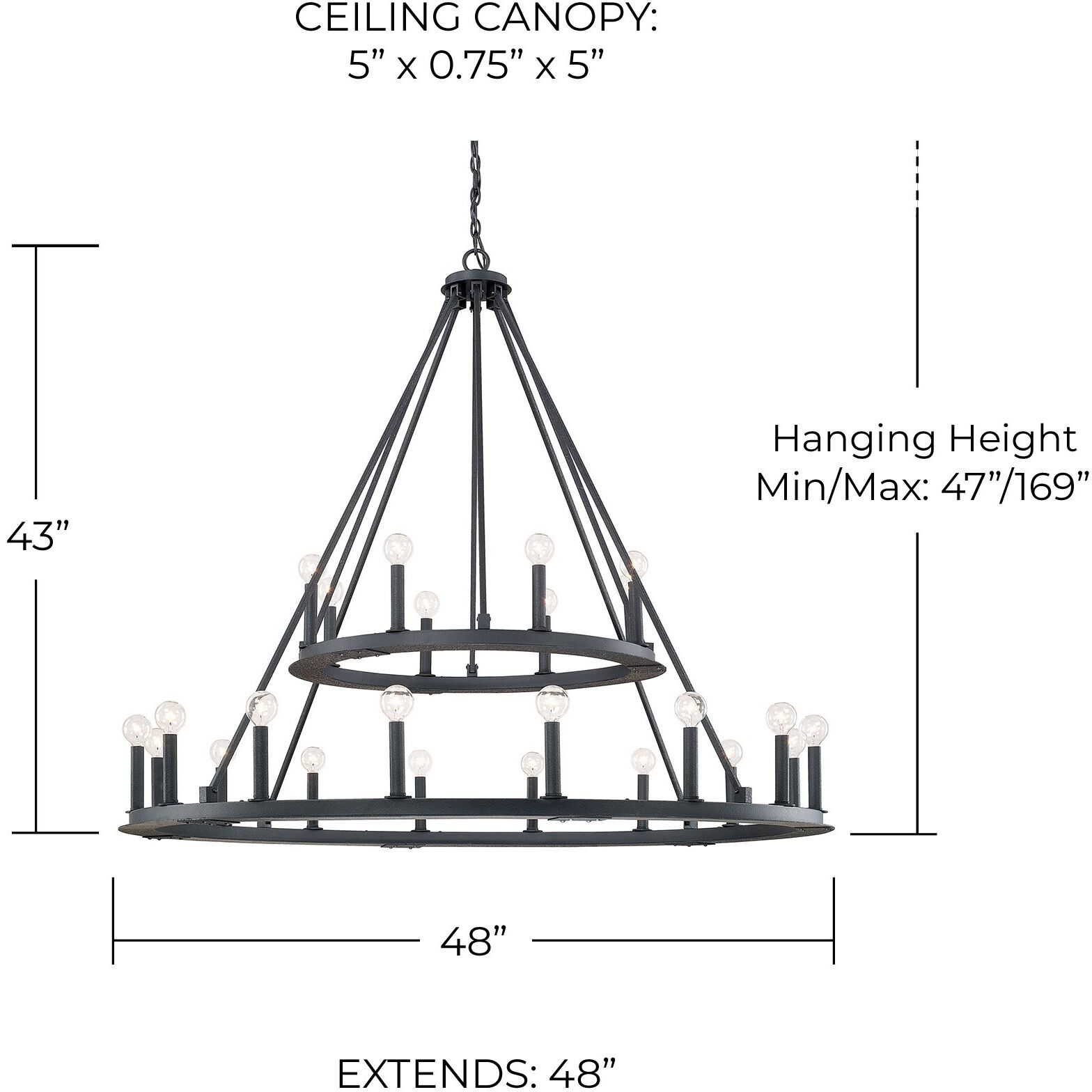 Pearson 24 Light 48 inch Black Iron Chandelier Ceiling Light