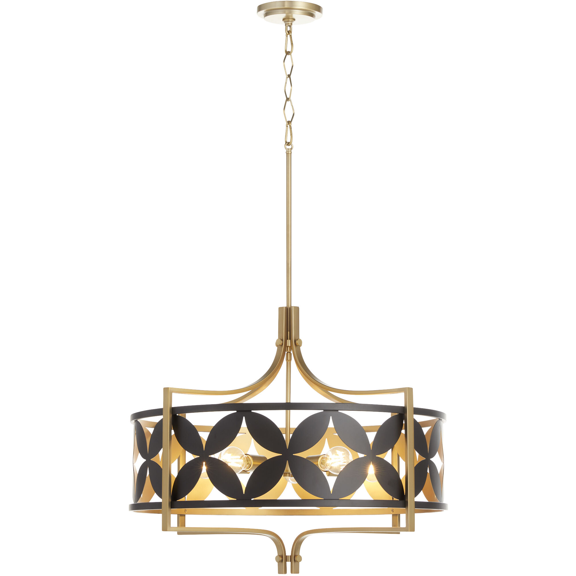Mariposa 5 Light 28.5 inch Matte Black with Aged Brass Pendant Ceiling Light
