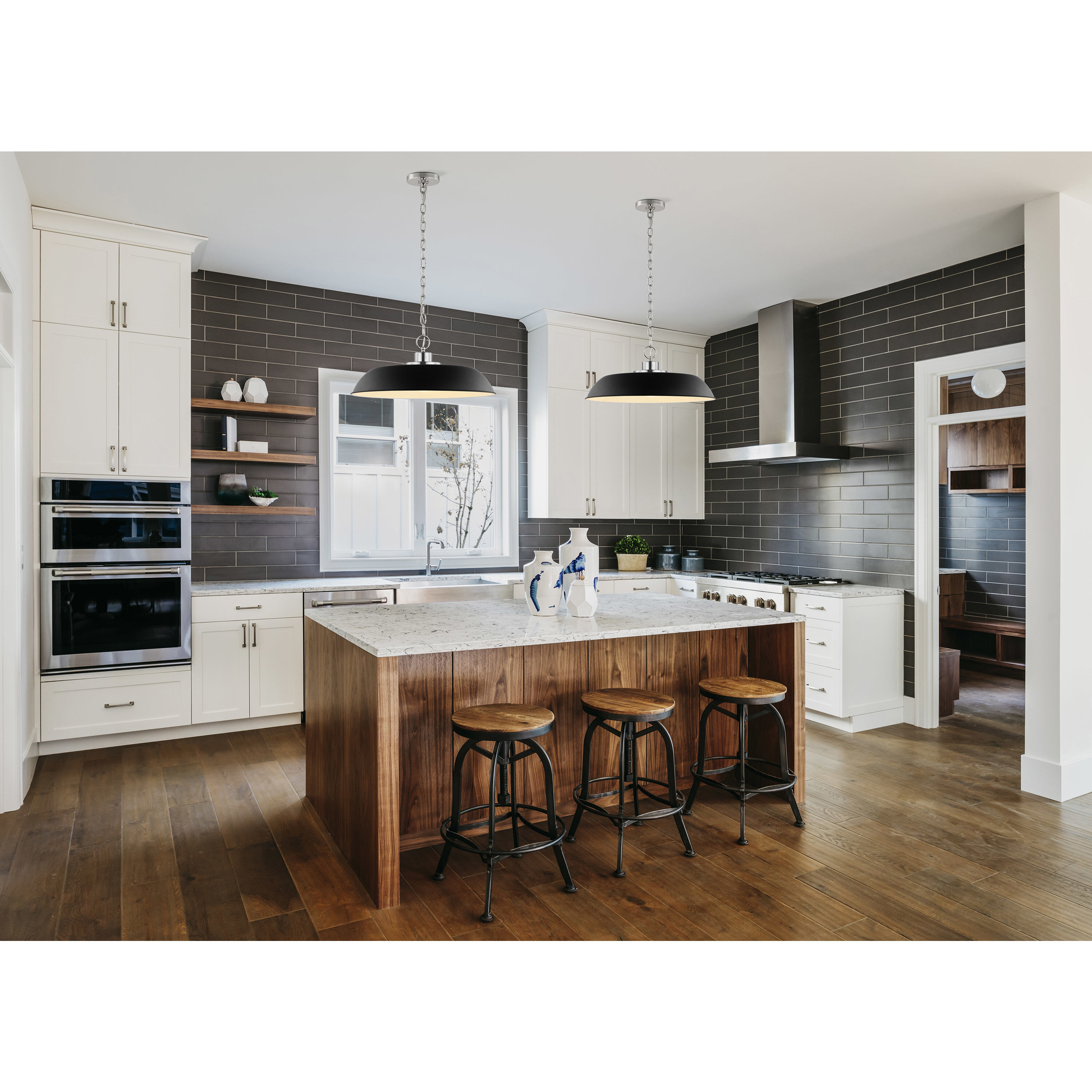 Colony 1 Light 20 inch Matte Black/Polished Nickel Pendant Ceiling Light