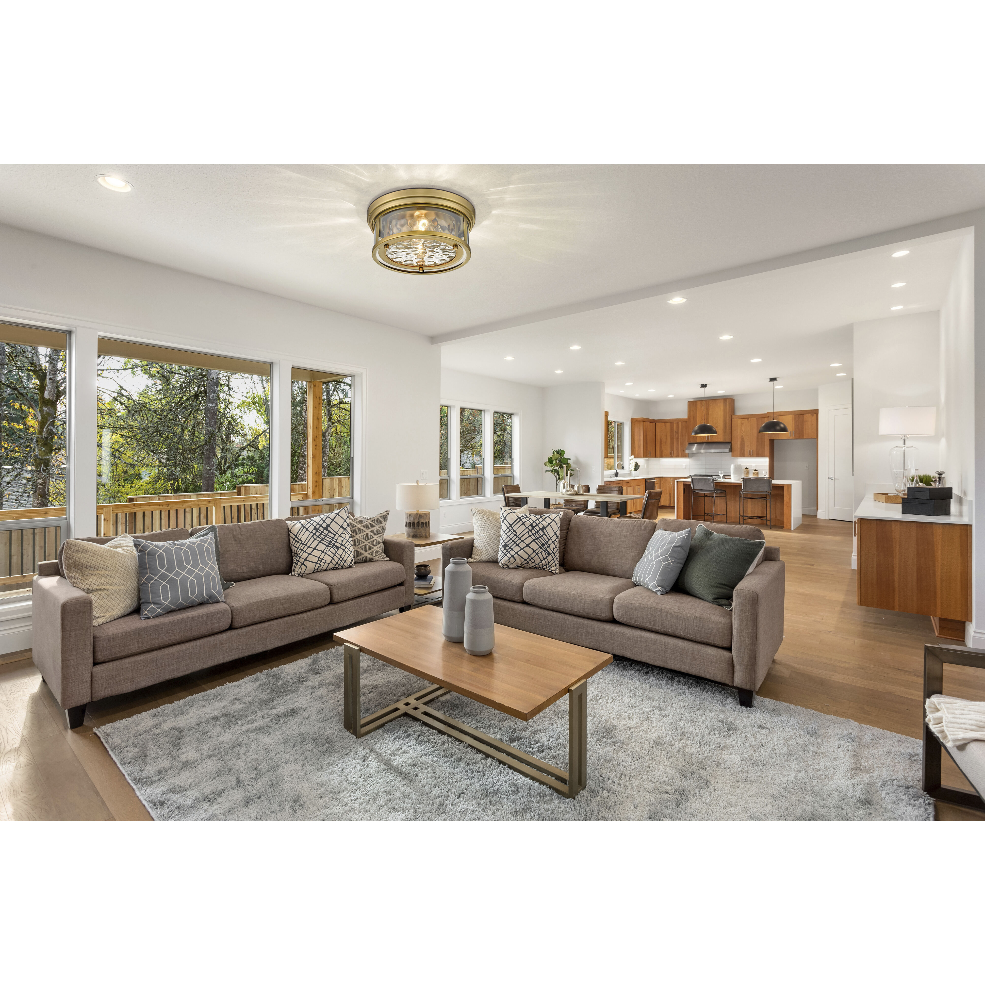 Clarion 3 Light 16 inch Rubbed Brass Flush Mount Ceiling Light in Rubbed Bronze