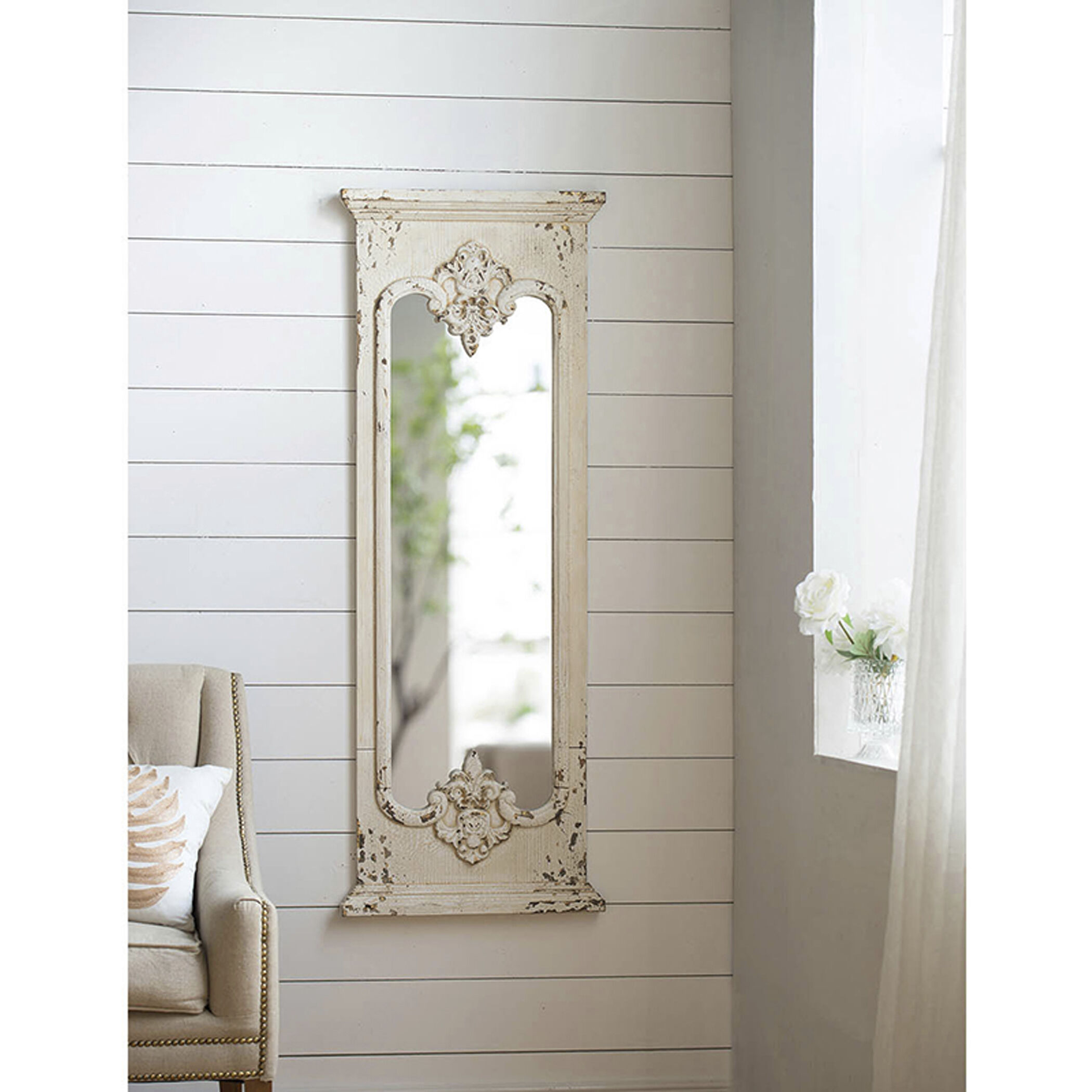 Anita 59.1 X 21.5 inch Distressed White Mirror