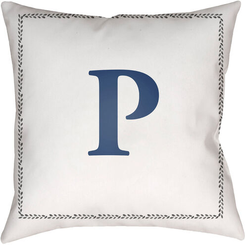 Initials 18 X 18 inch White and Blue Outdoor Throw Pillow