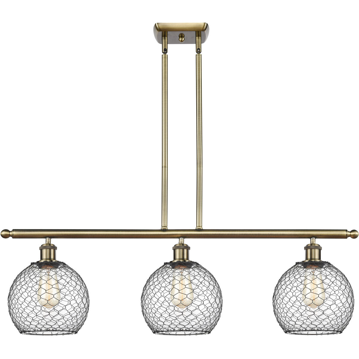 Ballston Farmhouse Chicken Wire 3 Light 36 inch Antique Brass Island Light Ceiling Light, Ballston