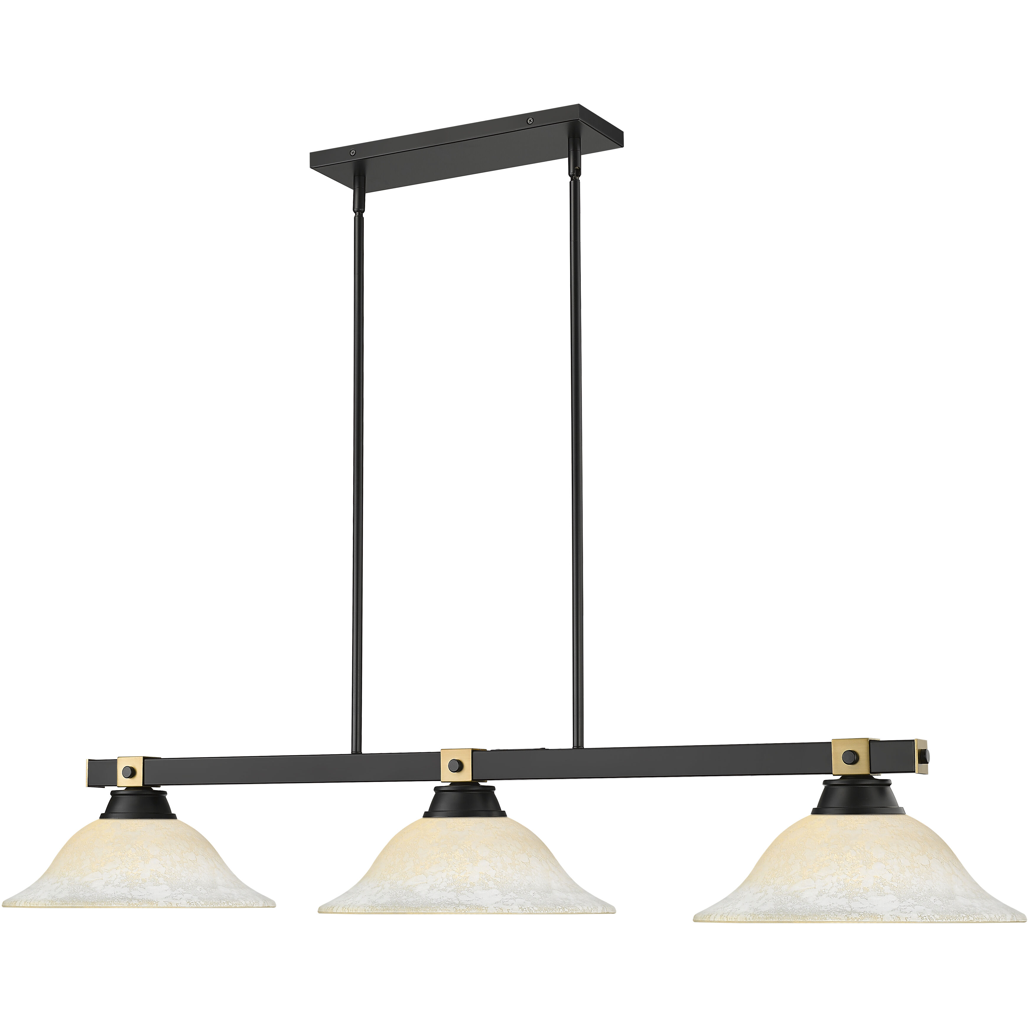 Bronte 3 Light 54.75 inch Matte Black and Rubbed Brass Billiard Light Ceiling Light in White Mottle Glass