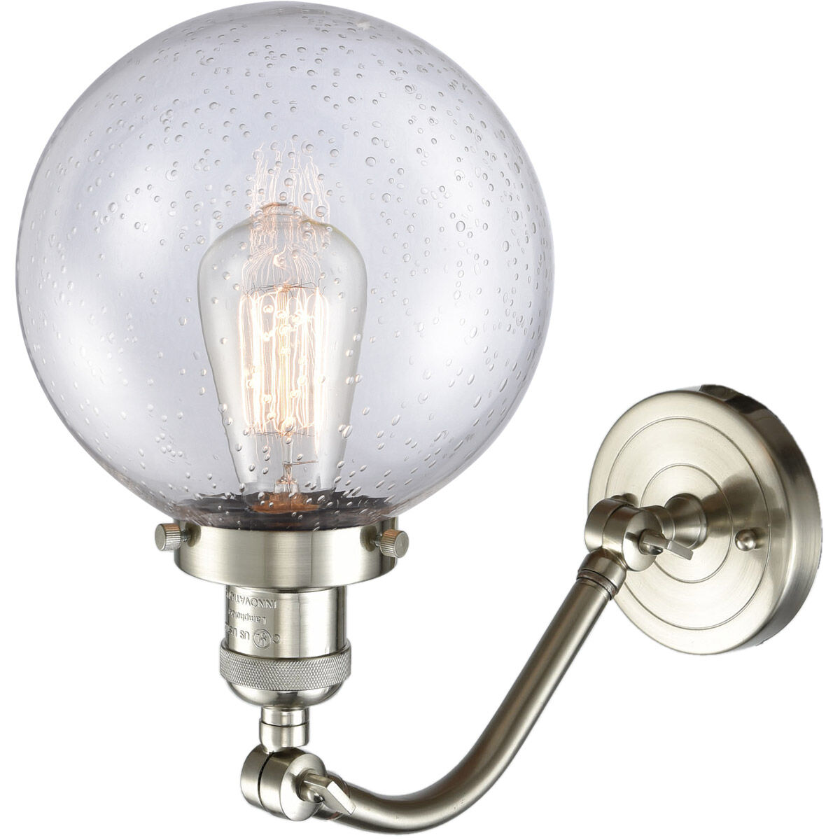Franklin Restoration Large Beacon LED 8 inch Brushed Satin Nickel Sconce Wall Light in Seedy Glass, Franklin Restoration