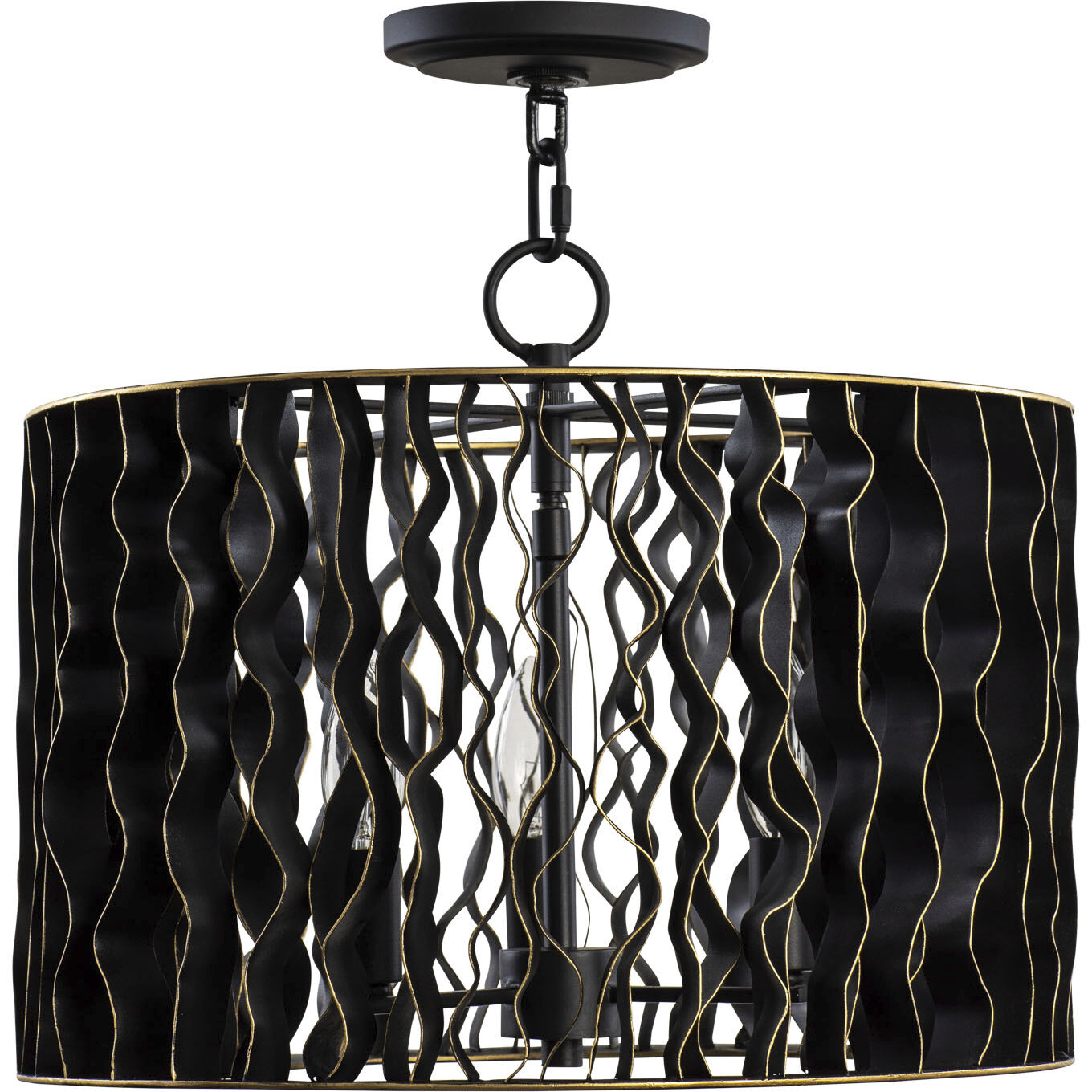Estela 3 Light 16 inch Matte Black and French Gold Pendant Ceiling Light, Semi-Flush Convertible, Smithsonian Collaboration