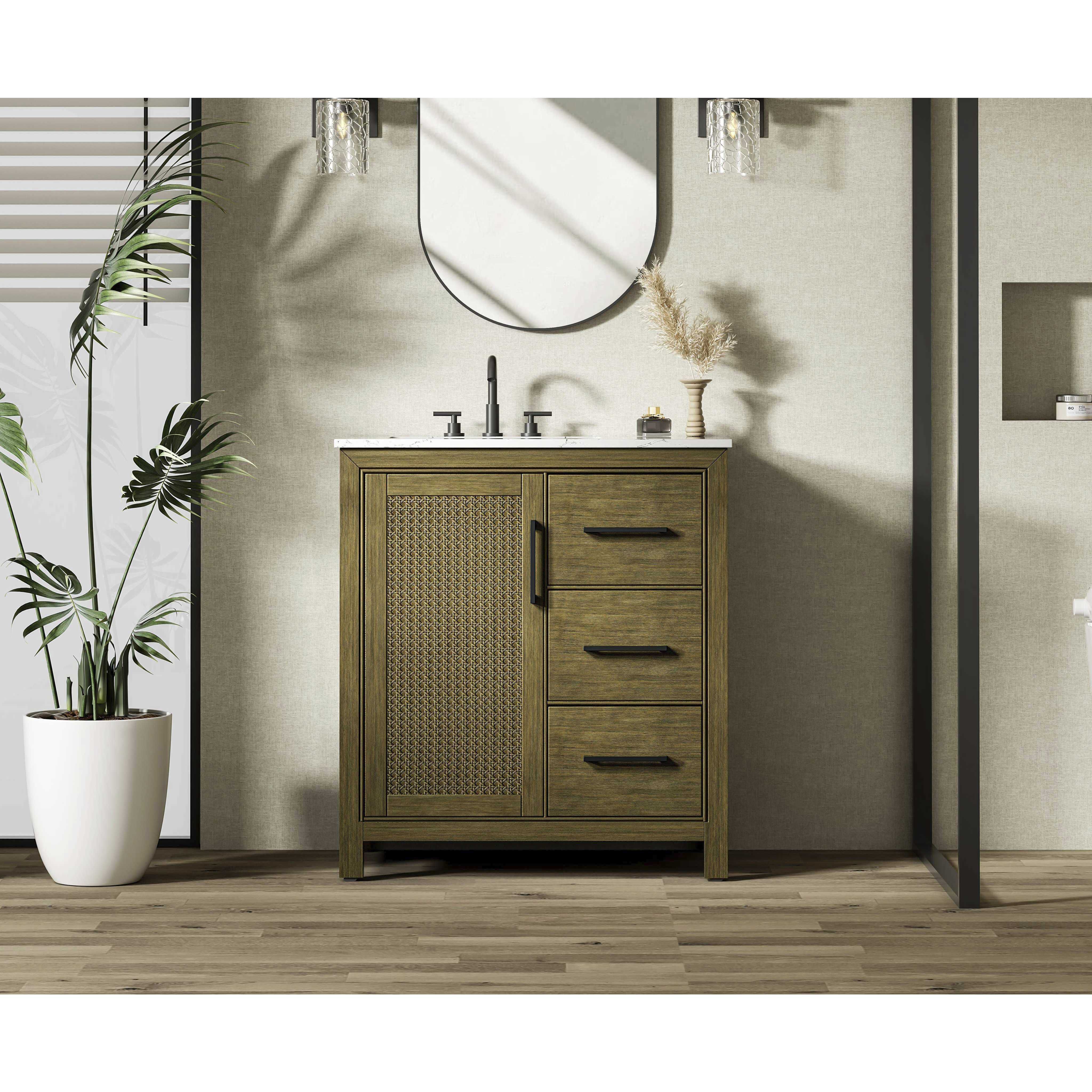 Alina 32 X 34 inch Hazel Oak Bathroom Vanity Cabinet