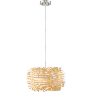 Sora 1 Light 16 inch Brushed Nickel Pendant Ceiling Light in Natural Willow