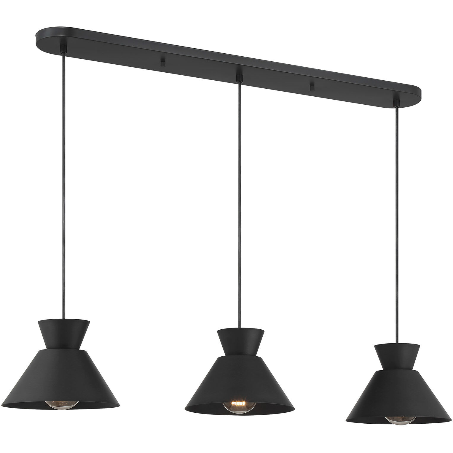 Mid-Century Modern 3 Light 40 inch Matte Black Linear Chandelier Ceiling Light