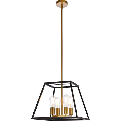 Declan 4 Light 16 inch Black and Brass Pendant Ceiling Light
