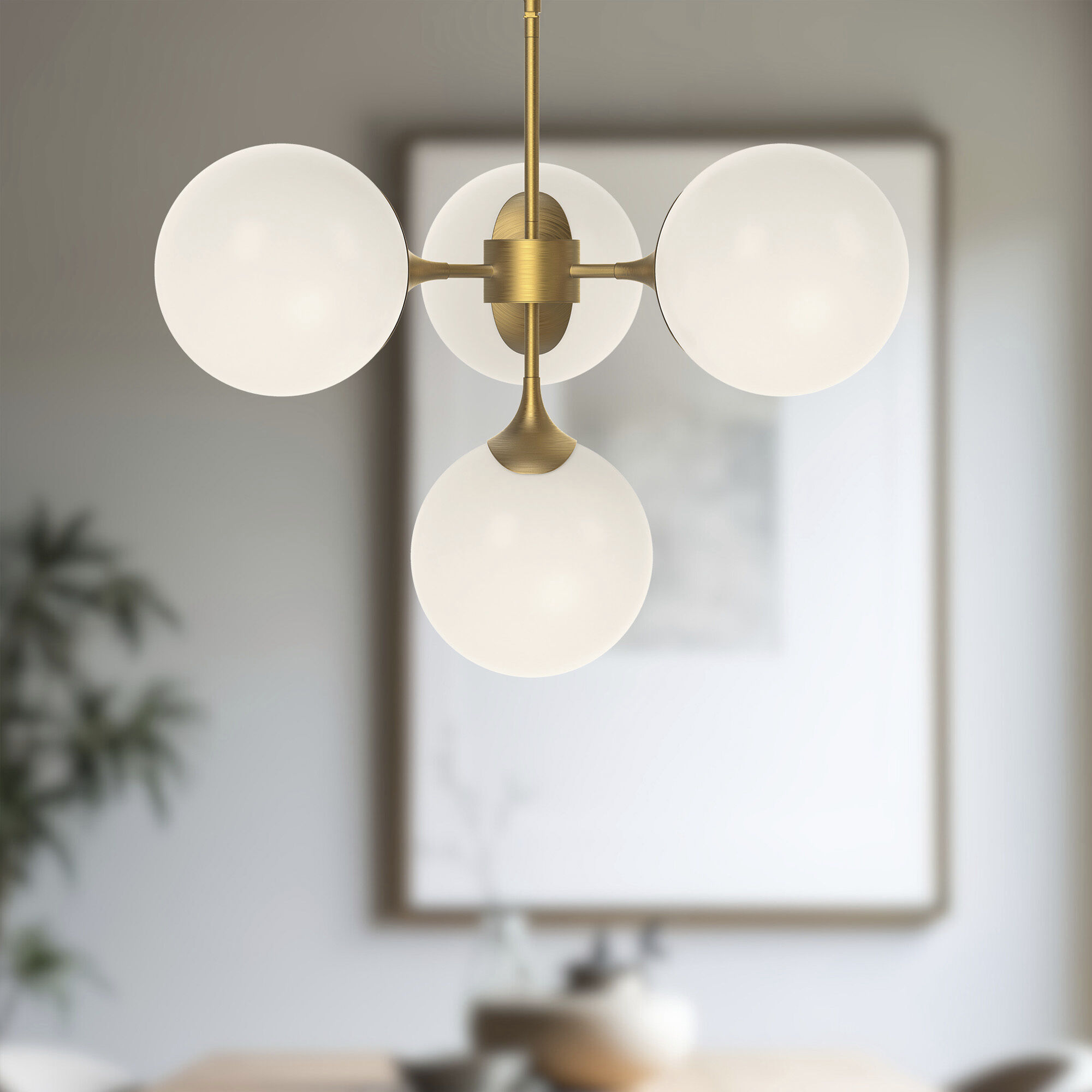 Alora Mood Nouveau 4 Light 26 inch Aged Gold/Opal Matte Glass Chandelier Ceiling Light