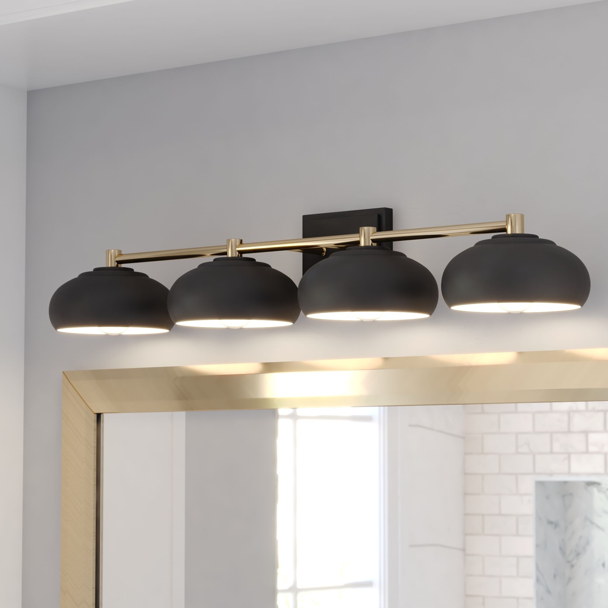 Belmont LED 38 inch Matte Black and Satin Brass Bathroom Light Wall Light in 4