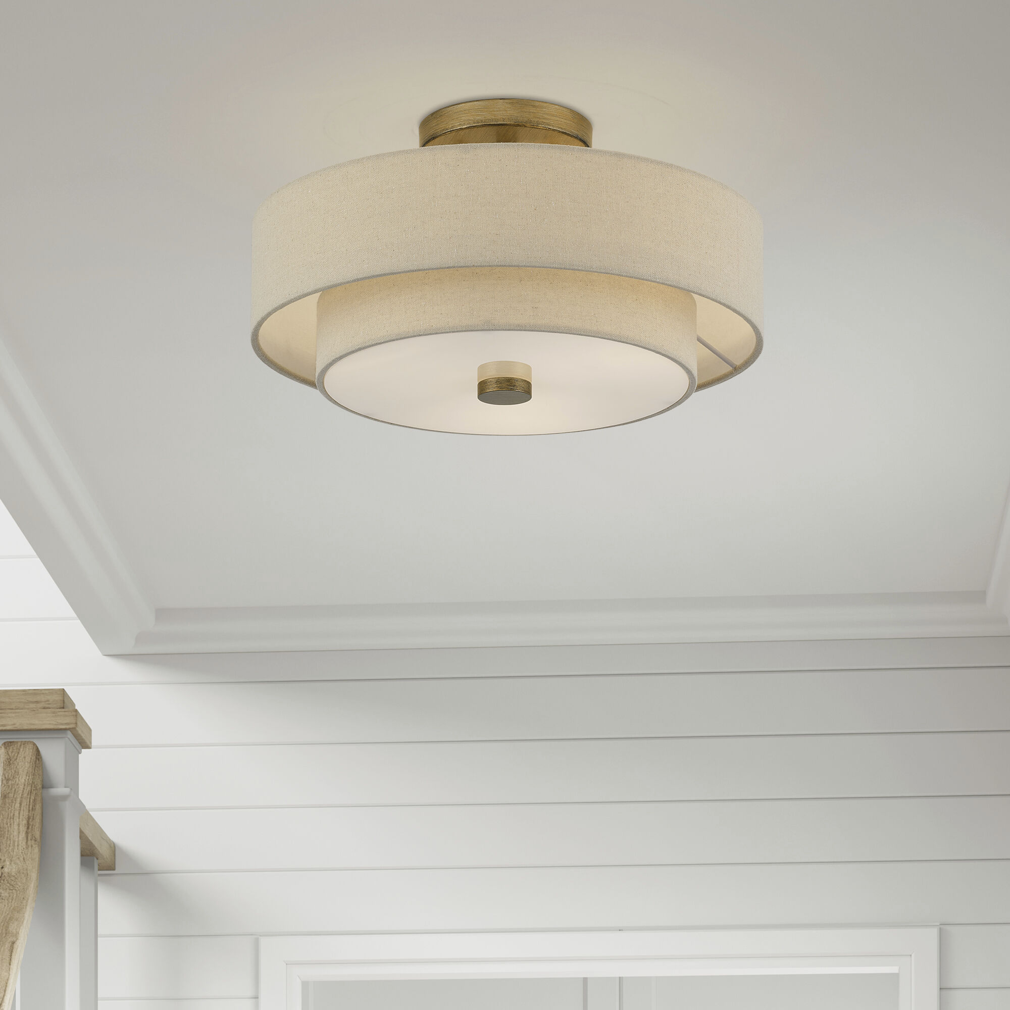 Bellingham 3 Light 15 inch Antique Gold Leaf Semi Flush Mount Ceiling Light, Large