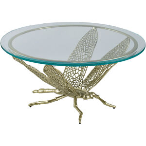 Casual Living Round Glass Top Dragonfly 36 inch Gold Finish Coffee Table, Round