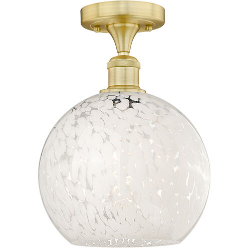 Edison White Mouchette 1 Light 10 inch Satin Gold Semi-Flush Mount Ceiling Light