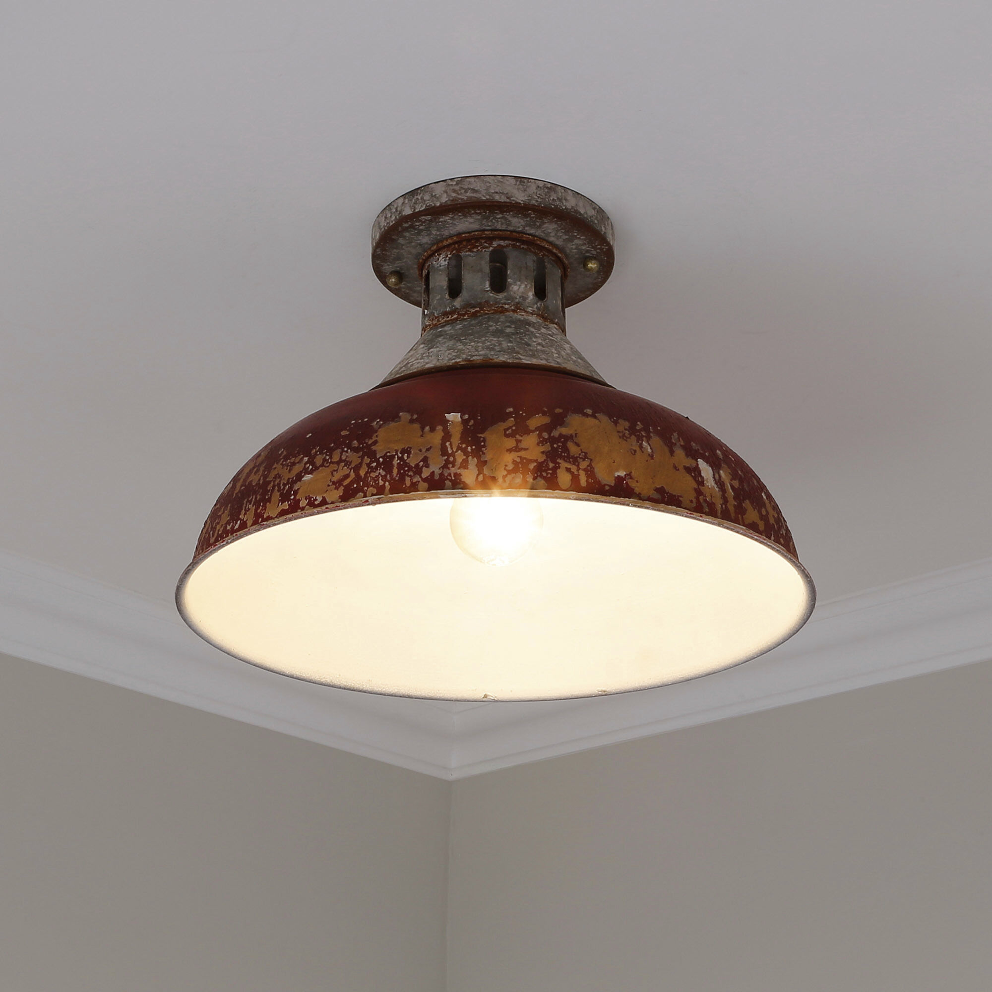 Kinsley 1 Light 14 inch Aged Galvanized Steel Semi-Flush Mount Ceiling Light in Antique Red