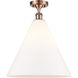 Ballston Cone LED 16 inch Antique Copper Semi-Flush Mount Ceiling Light in Matte White Glass