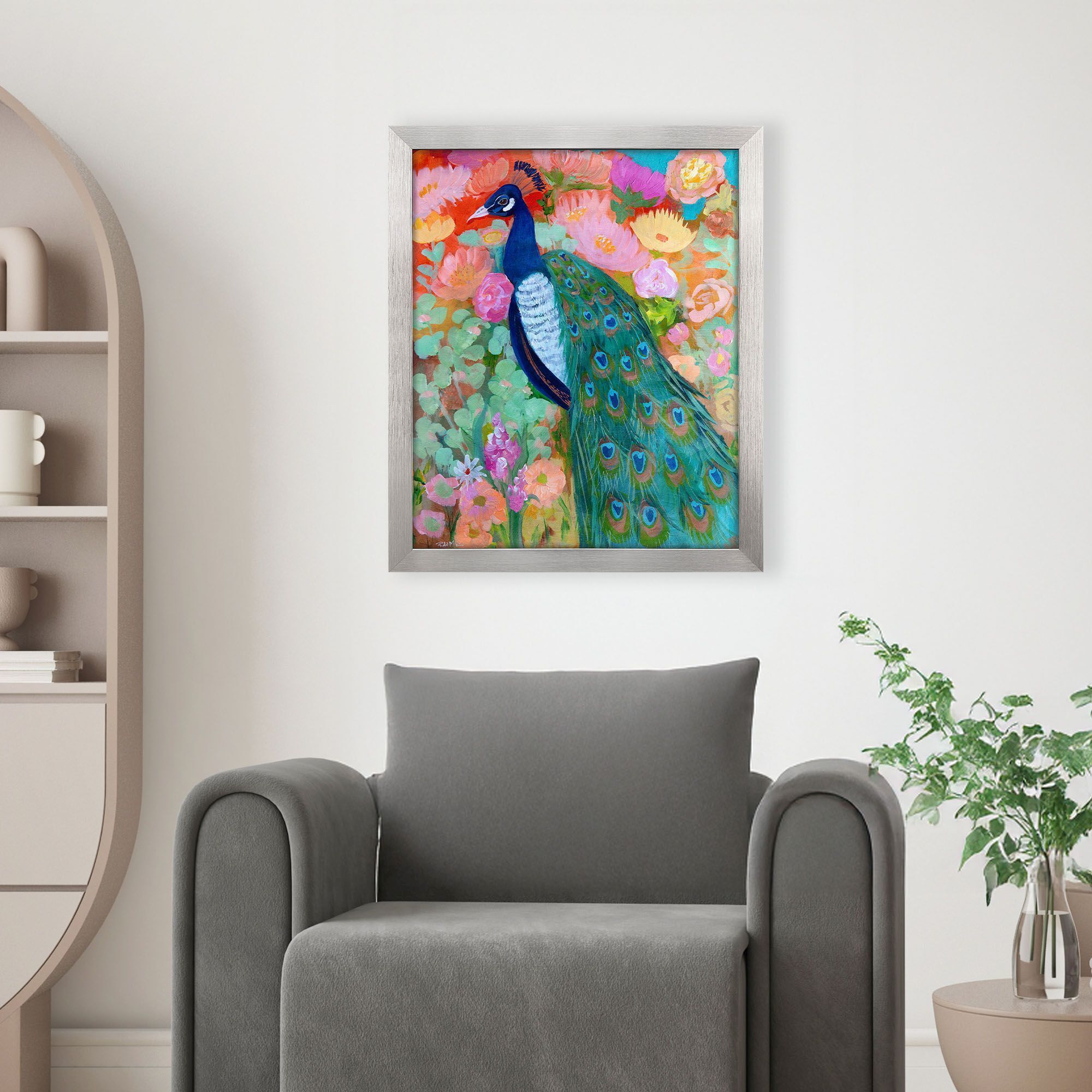 Floral Peacock 32 X 26 inch Non-Glass Framed Art, Propac