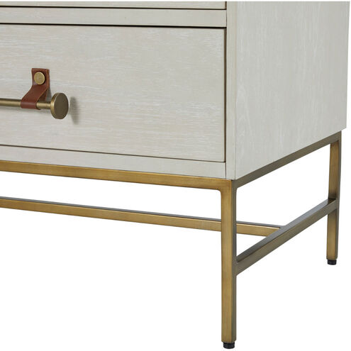 Maya Cerused White / Stained Brass / Caramel Brown Leather Dresser