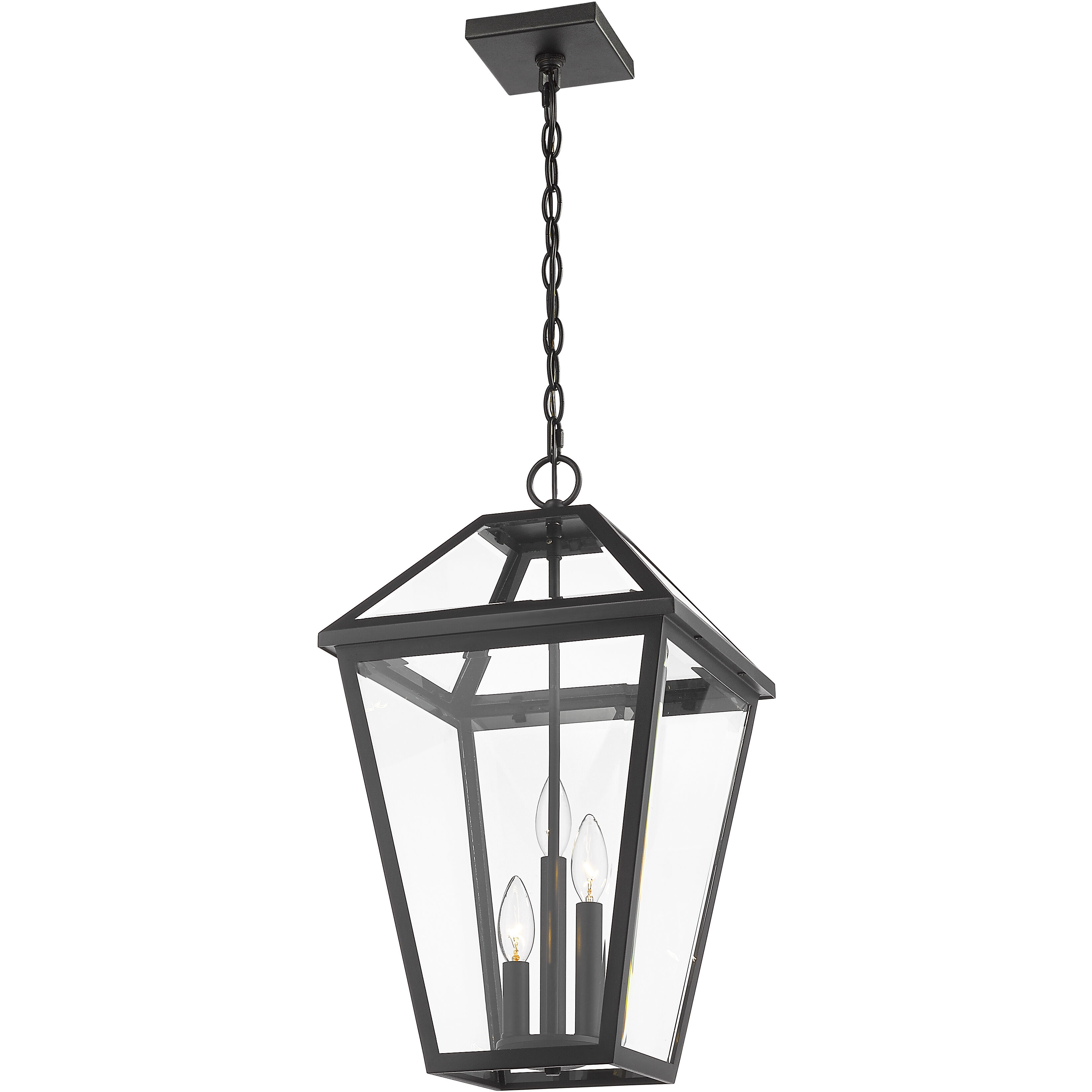 Talbot 3 Light 12.25 inch Black Outdoor Chain Mount Ceiling Fixture in Clear Beveled Glass