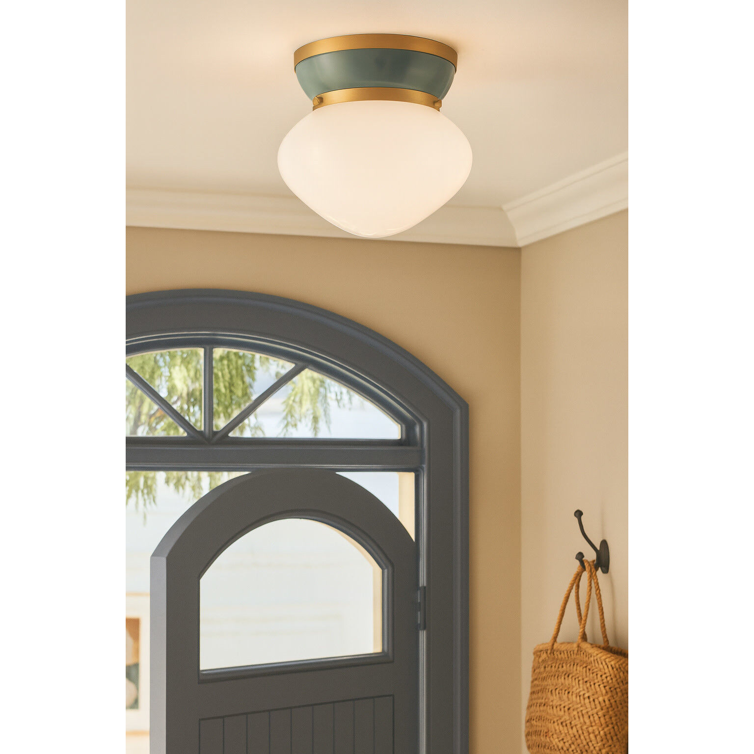 Lucy 1 Light 12 inch Lacquered Brass with Seafoam Flush Mount Ceiling Light