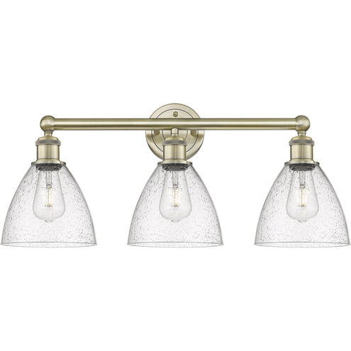 Bristol Glass 3 Light 25.5 inch Antique Brass Bath Vanity Light Wall Light in Seedy