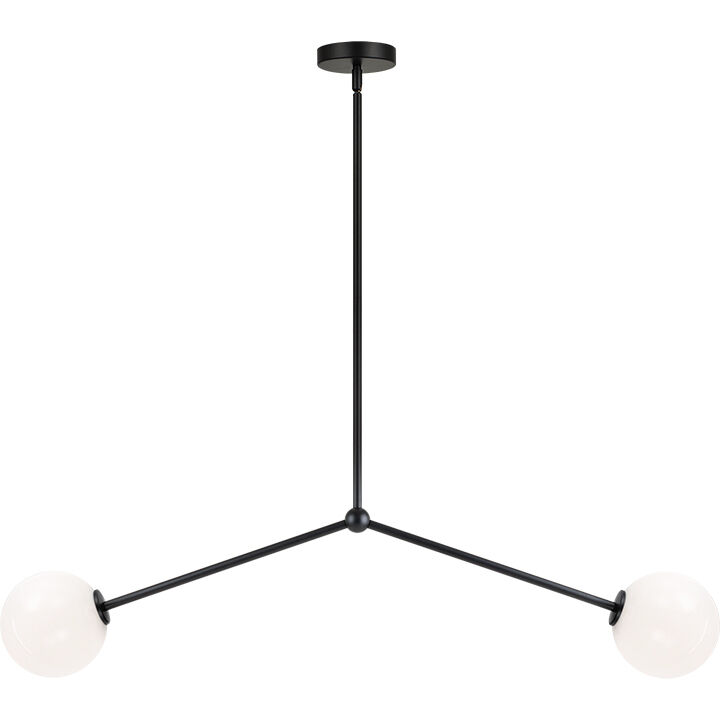 Novo 2 Light 5.88 inch Black Pendant Ceiling Light in Black and Opal Glass