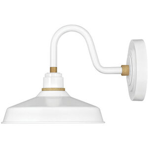 Foundry Classic LED 9.25 inch Gloss White with Brass Outdoor Barn Light, Gooseneck