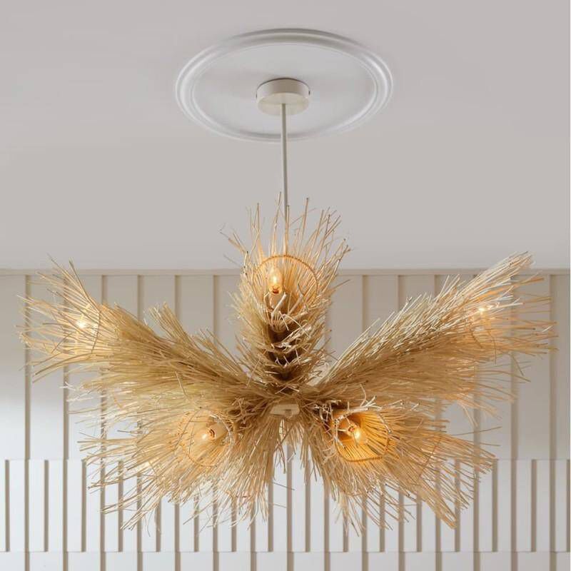 Kauai 12 Light 52 inch Bleached Rattan and White Chandelier Ceiling Light