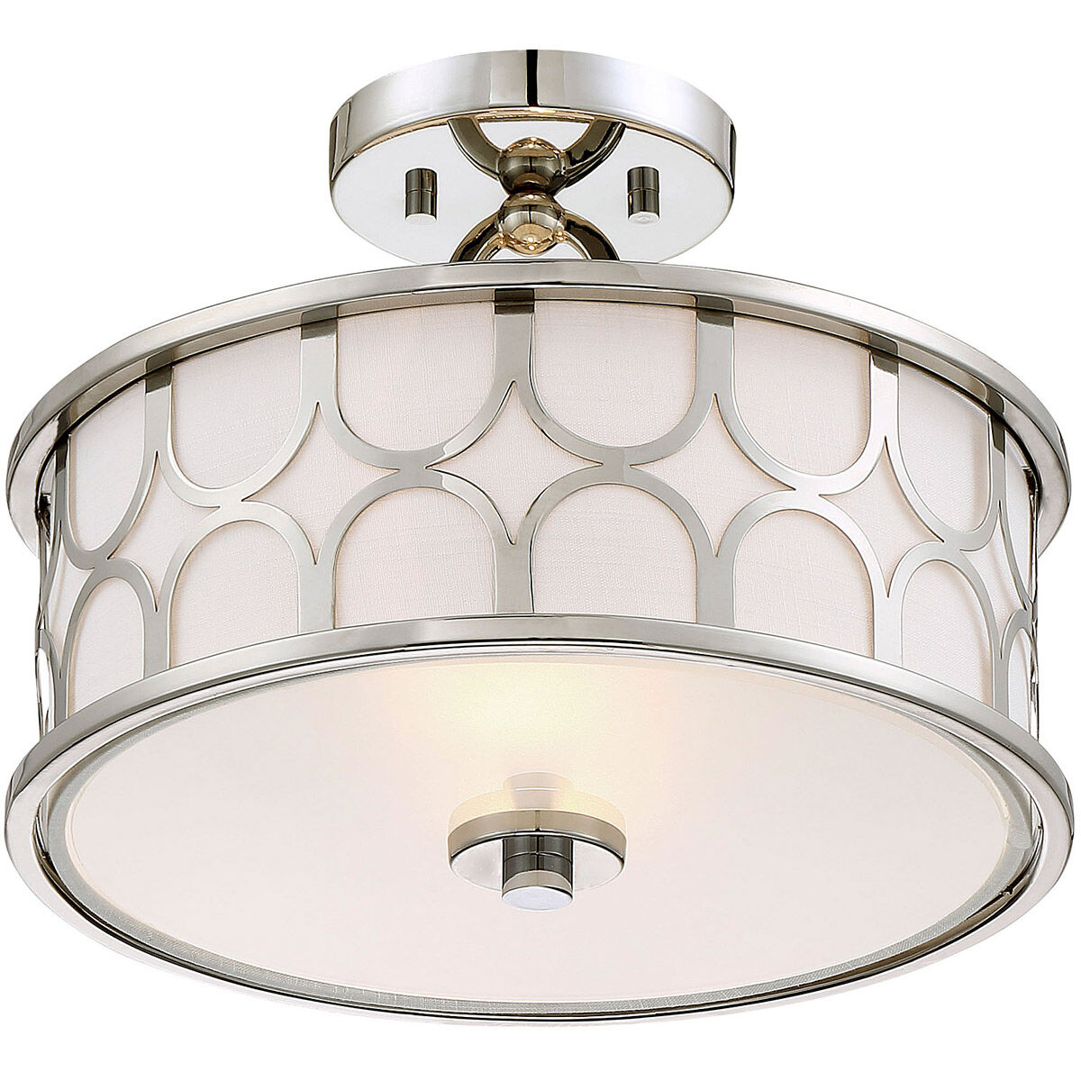 Mid-Century Modern 2 Light 13 inch Polished Nickel Semi-Flush Ceiling Light