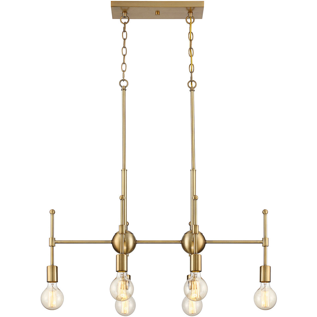 Mid-Century Modern 6 Light 30.5 inch Natural Brass Linear Chandelier Ceiling Light
