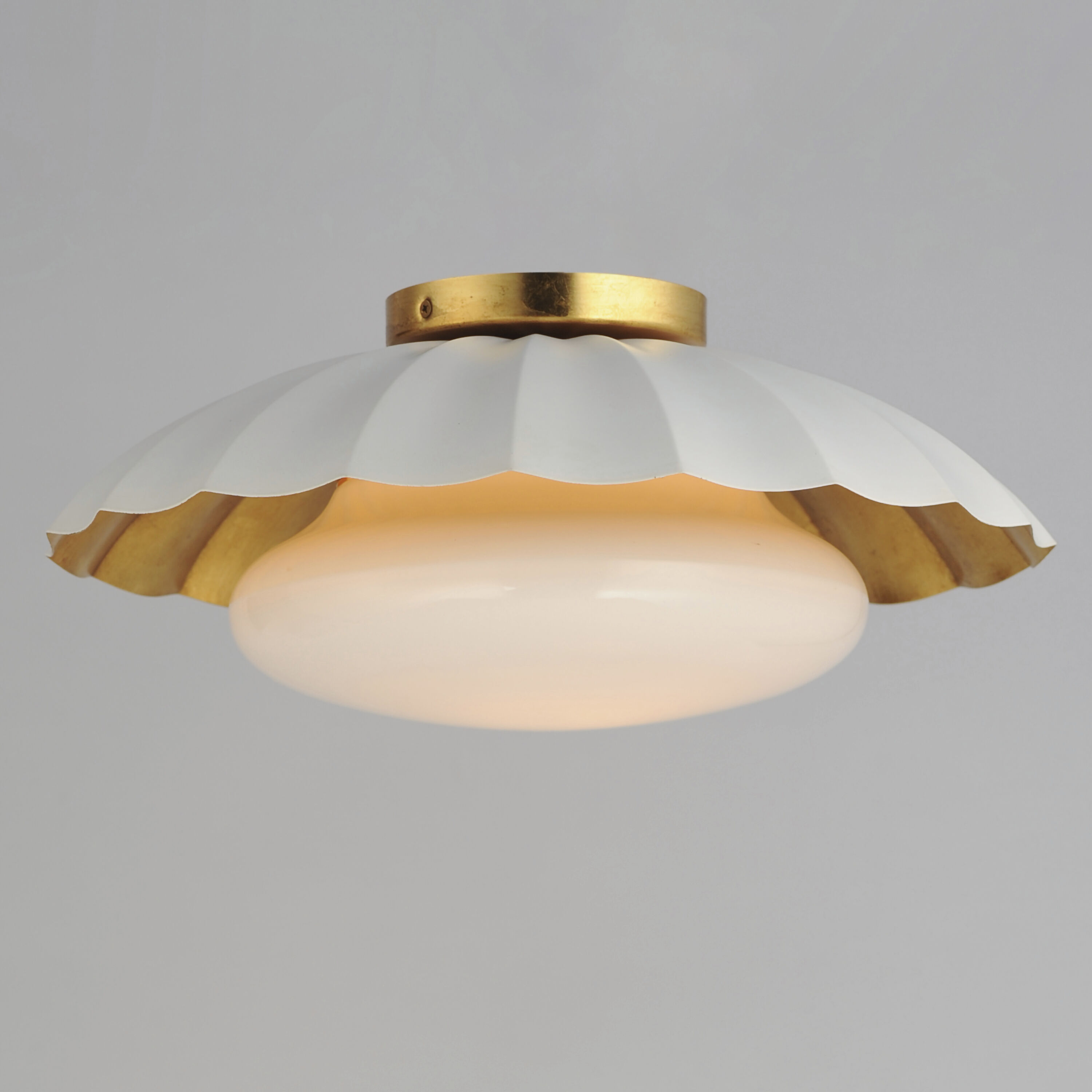 Primrose 1 Light 16 inch Matte White and Gold Leaf Flush Mount Ceiling Light