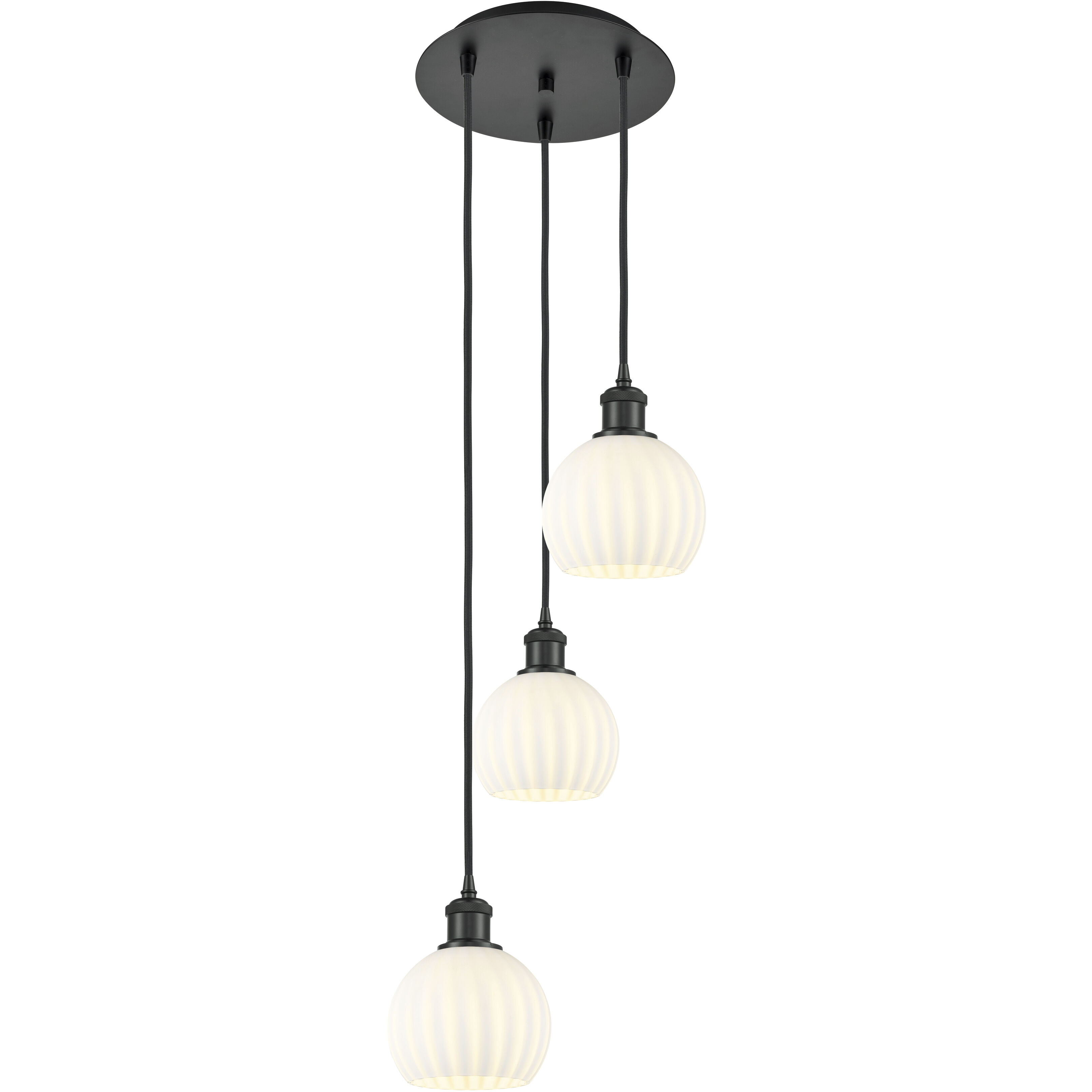 Ballston White Venetian 3 Light 12.5 inch Matte Black Cord Hung Multi Pendant Ceiling Light